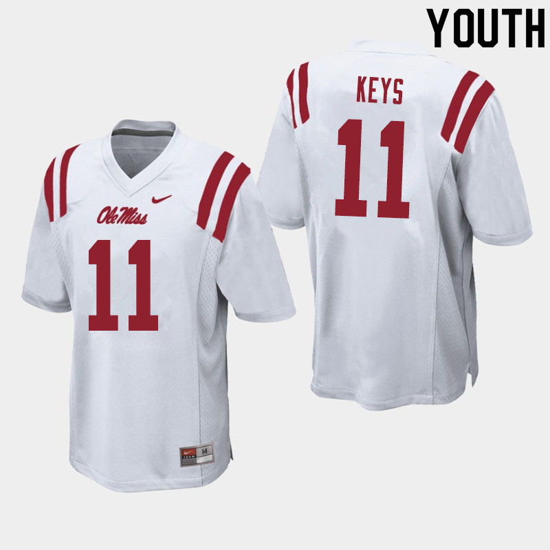 Youth #11 Austin Keys Ole Miss Rebels College Football Jerseys Sale-White - Click Image to Close